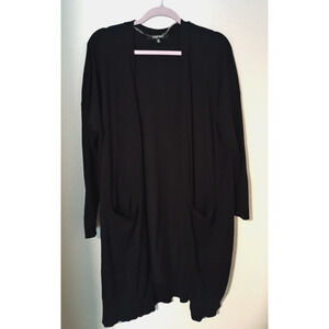 Ellen Tracy Black Viscose Ribbed Sleeve Long Open Front Cardigan Duster XL